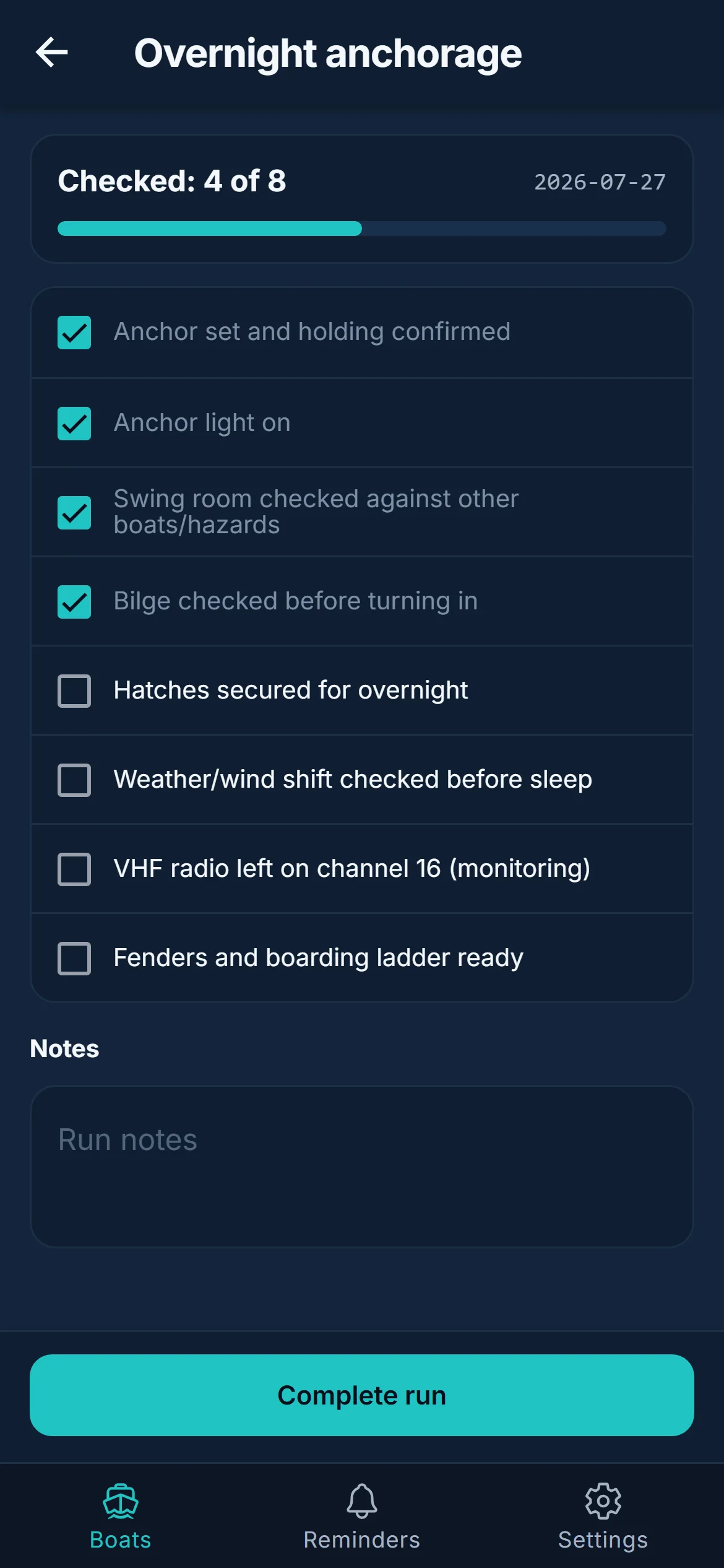 Departure checklist